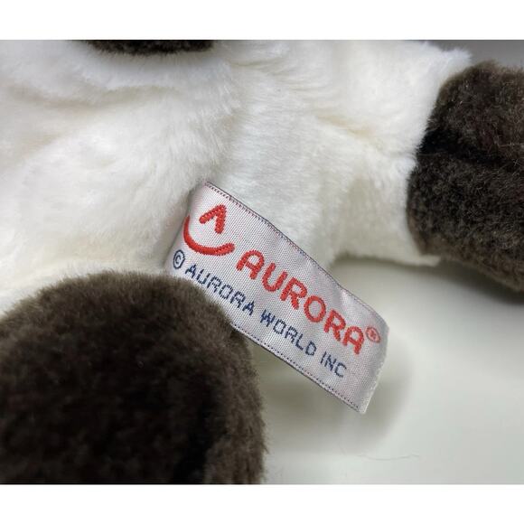 Vintage Aurora Siamese Cat Plush 12” Brown White Stuffed Animal Laying Realistic - Picture 9 of 12